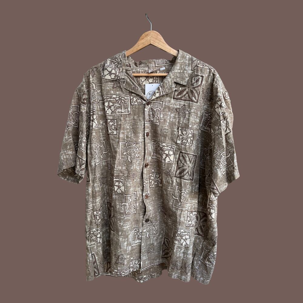 Go Barefoot Hawaiian Shirt | Brown Tropical Print | Size XL | Vintage - Picture 1 of 4